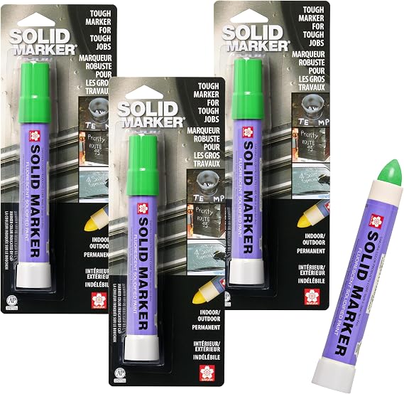 SAKURA SOLID MARKER, Fluorescent Green, 13mm Trimmable Tip, 3 Count | Mess-Free Paint Marker for Indoor and Outdoor, Multi-Surface, Low Odor, No Drip, Non-Toxic, Quick Drying in 5-10 Min