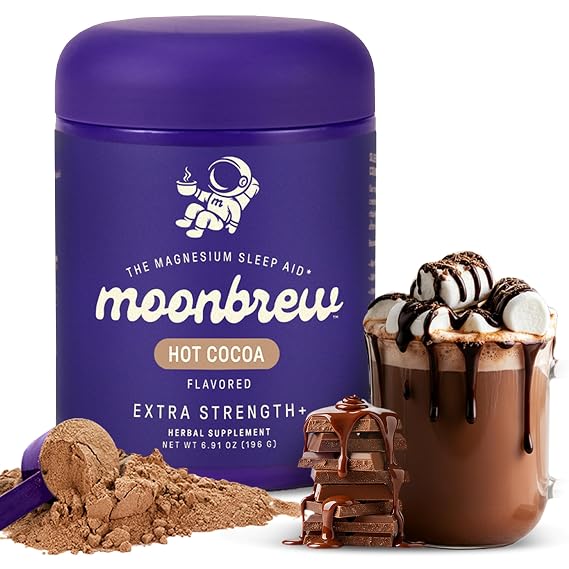 MoonBrew Magnesium Hot Cocoa Sleep Aid - Sugar-Free Drink Mix - XT Strength | Nighttime Sleepy Powder with Zinc Glycinate, Chocolate Flavor for Relaxation, Stress & Deep Rest, Melatonin Free