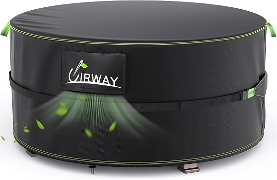 UIRWAY Fire Pit Cover 32 Inch Round, Waterproof Outdoor Fire Pit Cover, 600D Heavy Duty Oxford Fabric Firepit Cover with PVC Coating, Strong Tear & Windproof Patio Fire Pit Table Cover, Black