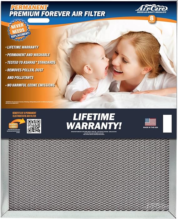 Air-Care16x24x1 Silver Electrostatic Washable A/C Furnace Air Filter - Never Buy Another Filter!