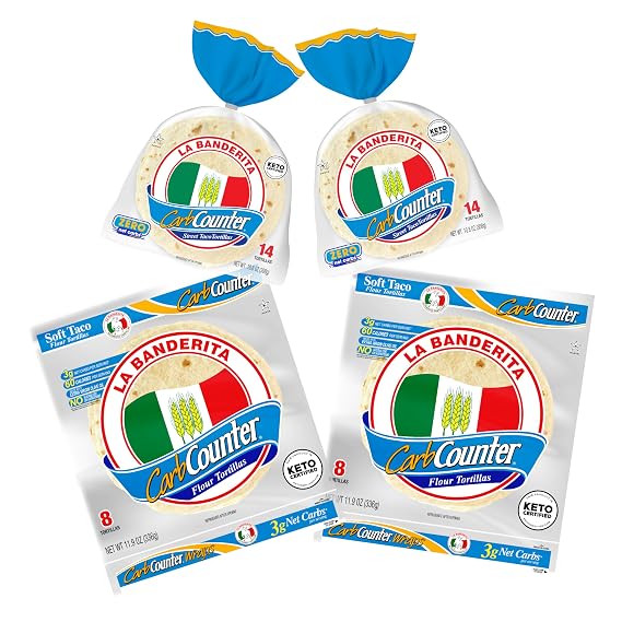 La Banderita Carb Counter Variety Pack | 4.5" & 8" Size Flour Tortillas |Carb Friendly |Keto Certified | 10.8 & 11.9 oz/e.| 14 & 8 Count (Pack of 2-4.5" & Pack of 2-8")