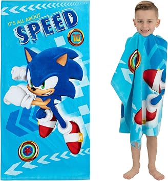 Franco Kids Super Soft Cotton Beach Towel, 58 in x 28 in, Sonic The Hedgehog