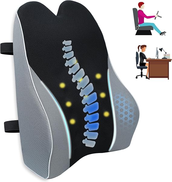 Lofty Aim Lumbar Support Pillow for Office Chair, Ergonomic Memory Foam Lumbar Cushion for Back Pain Relief & Improve Sitting Posture, Back Support for Office Chair, Car, Desk Chair (Black&Gray)