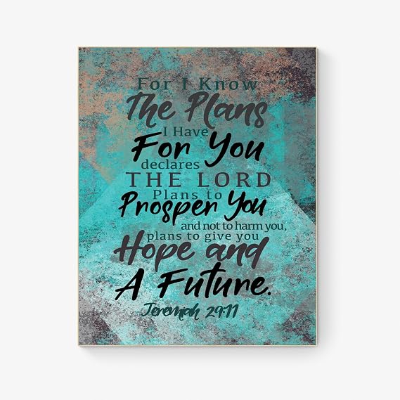 For I Know The Plans I Have For You Jeremiah 29:11 Graduation Gift Scripture Artwork Christian Bible Verse Living Room Wall Art Print (8x10), Blue, Brown, Black