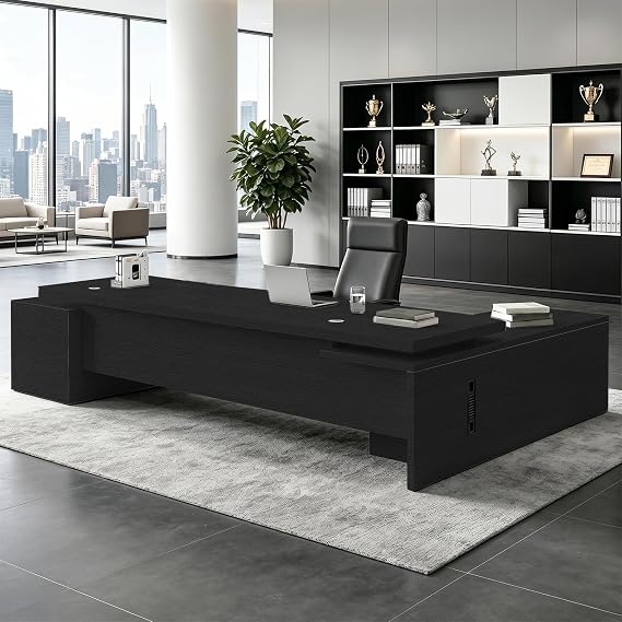 L Shaped Executive Desk with Drawers,1" Thick Tabletop,Large Office Desk with Storage Cabinet,Modern Computer Desk for Home Office or Workspace,Multiple Sizes & Colors