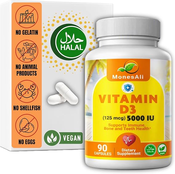Halal Vitamin D, Vitamin D3, 2,500 IU Capsules, Supports Bone, Immune & Heart Health, Vegan, Non-GMO, Gluten Free and Halal (90 Count)