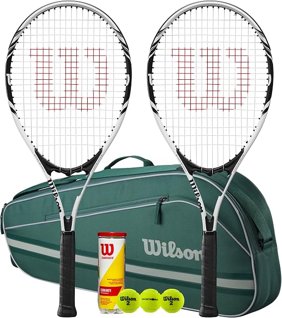 Wilson Federer Adult White Series Tennis Racket with Advantage Bag & Tennis Balls (Various Bundle Options) (with Green Advantage Bag (NEW))