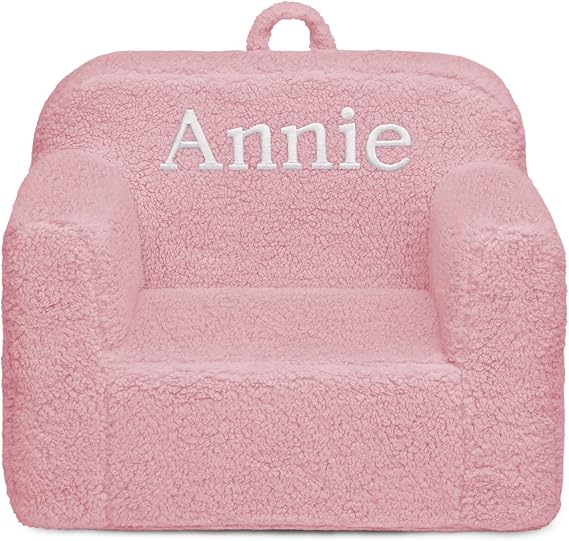 Delta Children Cozee Sherpa Chair Customize with Name Foam Kids Chair for Ages 18 Months and Up, Pink