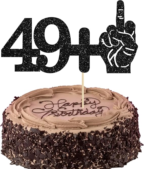 Ephlyn 1Pc 49+1 Black Glitter Cake Topper 50th Birthday Party Cake Decorations for Funny Fifty Years Old Birthday Party Supplies