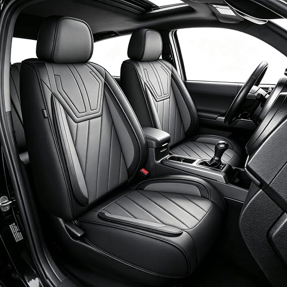 Car Seat Covers for Toyota 4Runner 2003-2026, Faux Leather Seat Covers Compatible Airbags & Reinforced Stitching, Easy to Install Seat Protector (2 Front Seats,Black&Grey)
