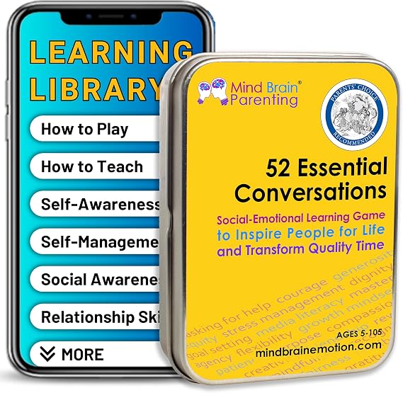 Mind Brain Emotion 52 Essential Conversations for Home, Therapy, Speech, School Classroom - Conversation Cards for Kids, Family, Teacher & Counselor to Build Growth Mindset & Communication Skills