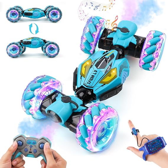 Gesture Sensing RC Stunt Car, 4WD Remote Control Toy with Dual Spray | 2.4GHz All-Terrain Off-Road Vehicle with Lights & Music, Boys Toys Age 6 -12 Year Old for Birthday Gifts