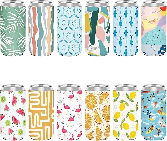 12 Pack Slim Can Cooler Sleeve Insulated Tall Cans 12 Oz Bulk Neoprene Slim Drink Bottle Holder Summer Party Decorations, Blanks for Vinyl Projects Birthday Wedding Favors & Gifts | Neoprene Slim Drink Bottle Holder Summer Party Decorations, Blanks for Vinyl Projects Birthday Wedding Favors & Gifts