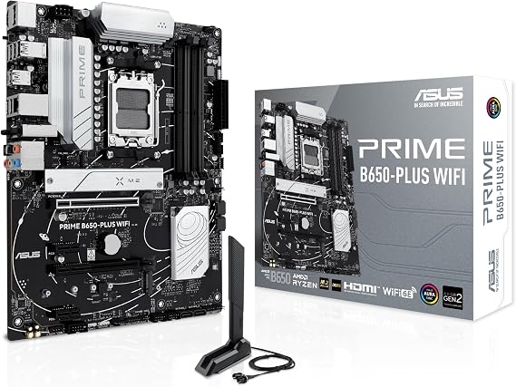 ASUS Prime B650-PLUS WiFi AMD B650 AM5 RyzenTM Desktop 9000 8000 & 7000 ATX Motherboard, DDR5, PCIe 5.0 M.2, 2.5Gb LAN, WiFi 6E, HDMITM, SATA 6 Gbps, USB Type-C, BIOS FlashbackTM, ThunderboltTM 4 Header