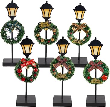 NEROSUN Christmas Table Decorations, 6Pcs Wreath and Lantern Standing Wooden Tabletop Decorations Signs, Merry Christmas Table Toppers for Xmas Home Winter Holiday Party Indoor Decor