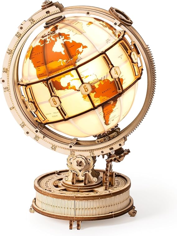 ROBOTIME 3D Wooden Puzzle for Adults- Luminous Globe ST003 - Wooden 3D Puzzles for Adults with LED Light - Globe Model Building Kit for Teens & Adults