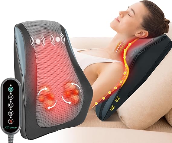 Snailax Back Massager with Heat 3D Shiatsu Massage Pillow for Neck & Back, Fixed Kneading Nodes, Chair & Sofa Use, Gift for Mom, Dad, Women & Men