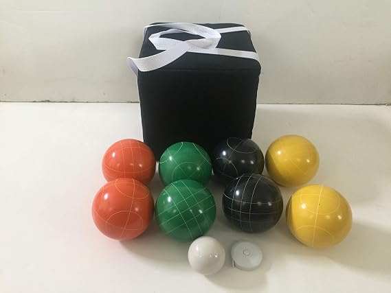 BuyBocceBalls Listing - Unique Bocce Set - 107mm with Green, Yellow, Black, Orange Balls