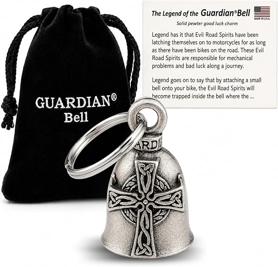 Guardian Bell Celtic Good Luck Bell w/Keyring & Black Velvet Gift Bag | Motorcycle Bell | Lead-Free Pewter | Made in USA