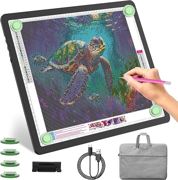 YINGWOND A3 Rechargeable Light Pad with Carry Bag,Diamond Art Light Board Built-in 4000mAh,Side Physical Buttons, Adjustable Brightness Wireless Light Box for Tracing Diamond Painting Artists
