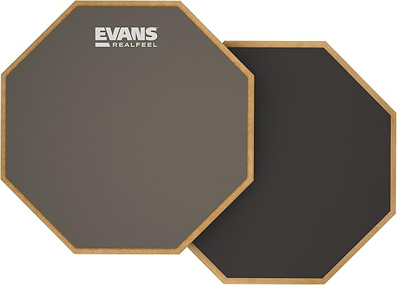 Evans RealFeel - Drum Practice Pad - Drum Pad - Drummer Practice Pad - Gum Rubber & Neoprene, 2 Sided, 6 Inch,Grey
