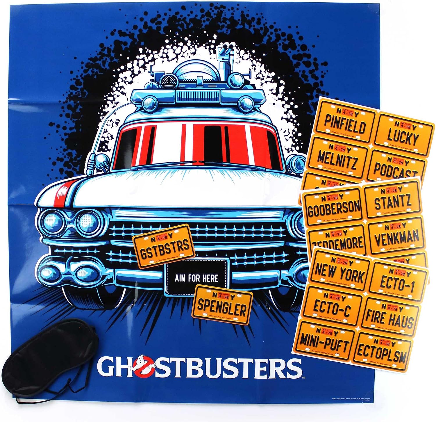 Ghostbusters Pin-The-License Plate on The Ecto1 Party Game - Fun for 16 Guests - Includes: 1 Poster, 16 License Plates, and Blindfold - Perfect for Birthday Parties, and Halloween