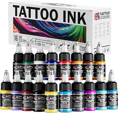 CNC Tattoo Ink Set 12oz 15ml Tattoo Supply Ink USA 16 Colors Pigment Kit for Lining, Shading TI6003-15-16