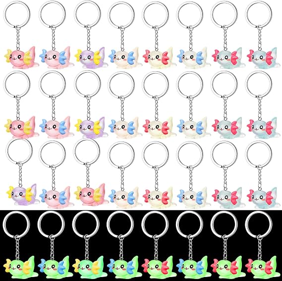 Liliful 24 Pcs Luminous Axolotl Keychains Bulk Glow in The Dark Mini Axolotl Charm Keychains 3D Cartoon Animal Figurine Pendant Accessories for Birthday Party Favors Gifts