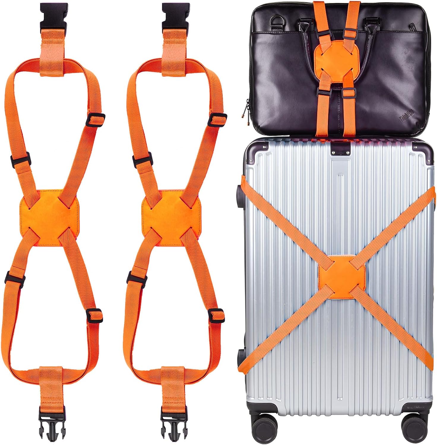 2 Pieces Luggage Straps for Suitcases Adjustable Luggage Belt Travel Suitcase Belt Luggage Suitcase Straps with Buckles Add a Bag Luggage Strap for Men Women Travel Accessories Orange