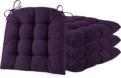 ELFJOY Chair Cushions for Dining Chairs Set of 4 Premium D Shape Chair Pads with Ties Tufted Comfortable Seat Cushion for Kitchen Office Dining Room 17x 16x 3 Purple