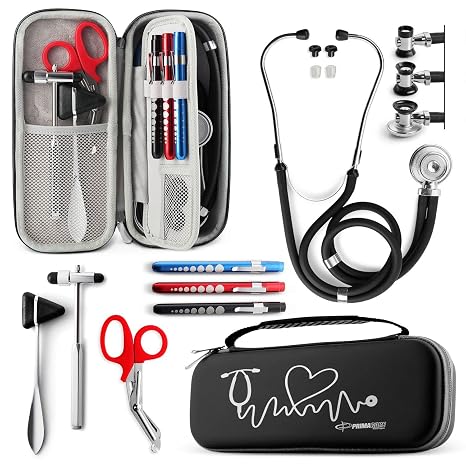 Primacare KB-9397-BK Stethoscope Case, Supplies Included, Black with Multiple Compartments, Portable and Lightweight First Aid Kit Bag with Vital Medical Supplies, Nursing Accessories for Nurses