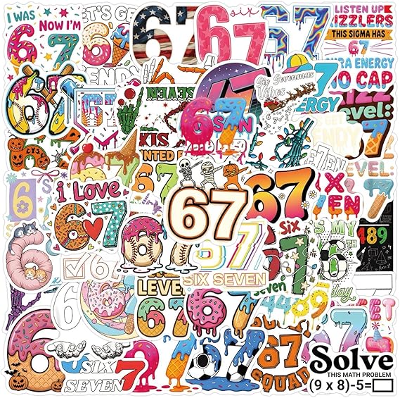 Six Seven Meme Stickers Pack of 54, Waterproof Vinyl Decals for Phone, Laptop, Water Bottle - Trendy Viral Gifts for Teens & Adults