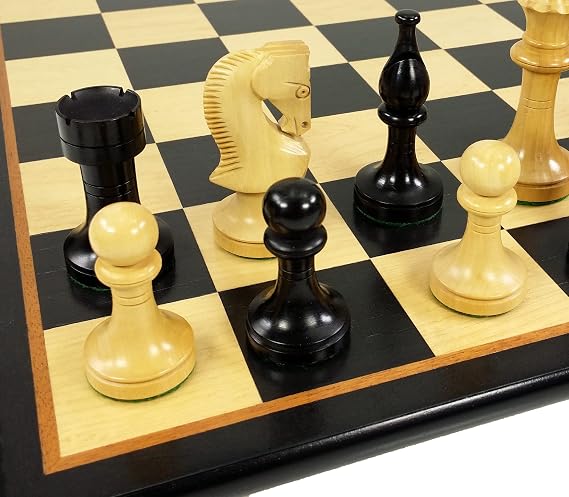 HPL 3 1/2" King Staunton Wood Russian Knight Black & Natural Boxwood Chess Set with 17 inch Black and Maple Board
