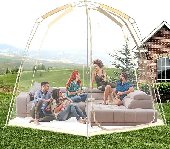 Screen House Pop Up Canopy, Portable Tent for Camping Outdoor Gazebo Weatherproof Prefab Tiny Homes, Beige (10x10FT)