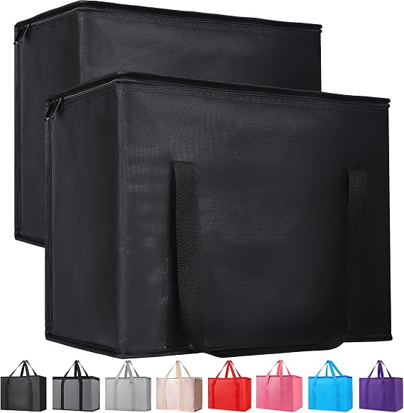 Bodaon 2-Pack Insulated Reusable Grocery Shopping Bags, X-Large, Black
