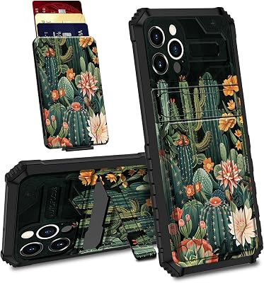 BVDIKMI Case for iPhone 16 Pro Max with Detachable Card Holder Slot Kickstand Hybrid Dual Layer Heavy Duty Shockproof Cover Hidden ID Cash Credit Wallet Case for iPhone 16 Pro Max, Plant Cactus