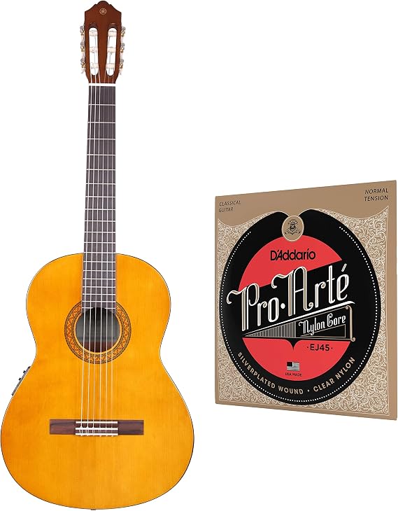 Yamaha CX40 Full Size Electro Nylon Classical Guitar - Natural & D'Addario EJ45 Pro-Arte Normal Classical Guitar Strings
