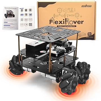 OSOYOO FlexiRover Robot Car Kit for Arduino Mega2560 with WiFi Expansion Board 520 Motors, Mecanum Wheels, 4-Wheel Drive Motor Board, Battery & Charger, Customizable Chassis for Advanced Robotics
