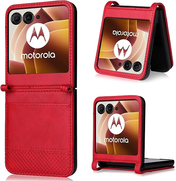 RankOne Flip Leather Mobile Phone Case for Motorola Moto Razr 70 / Razr 60 / Razr 50 (6.9 Inches) Red