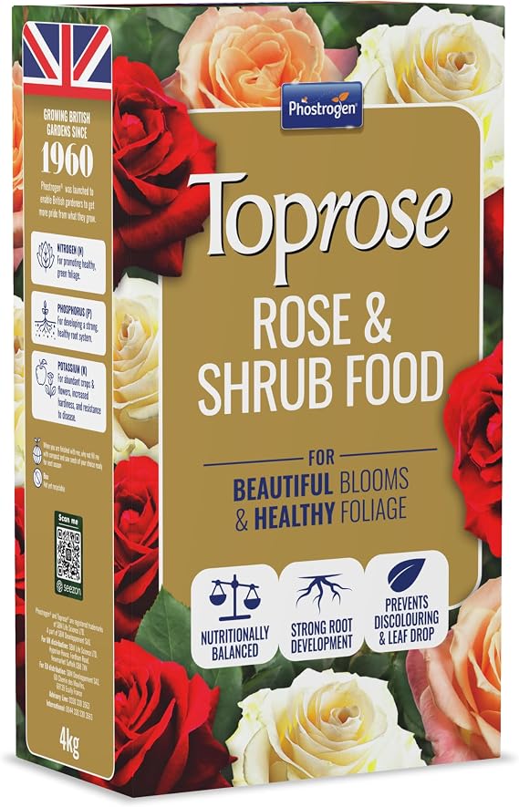 Toprose Rose Feed 4kg - Rose & Shrub Fertiliser for Vibrant Blooms | Promotes greener foliage and stronger roots, enriched with iron and magnesium, helps prevent nutrient deficiency
