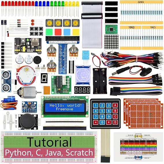 Freenove Ultimate Starter Kit for Raspberry Pi 5 4 B 3 B+ 400 Zero 2 W 962-Page Detailed Tutorial Python C Java Scratch Processing Code 223 Items 128 Projects (Raspberry Pi NOT Included)