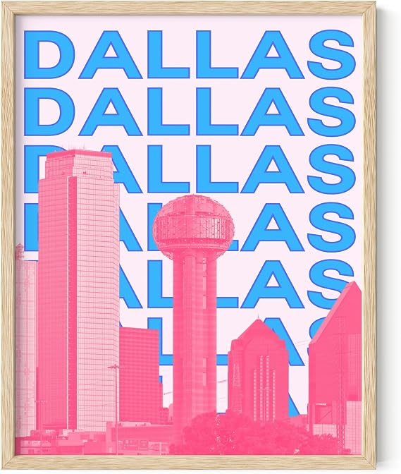 Summit Designs Dallas Wall Art - Texas Skyline Reunion Tower Print 11x14 Unframed Big D City Decor Urban Typography TX Poster Modern Texas Pride Gift