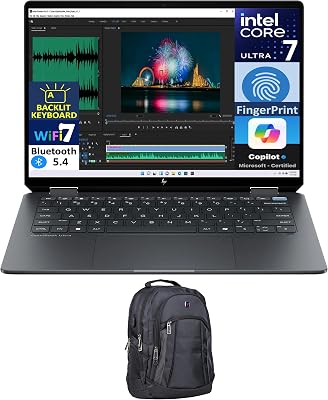 HP OmniBook Ultra Flip 2-in-1 Laptop 14.0 Touchscreen 2.8K Display Intel Ultra 7-256V, 16GB LPDDR5, 1TB SSD, Backlit KB, Fingerprint, 2 Thunderbolt 4, WiFi 7, Webcam, Win 11 Home wPremium Backpack