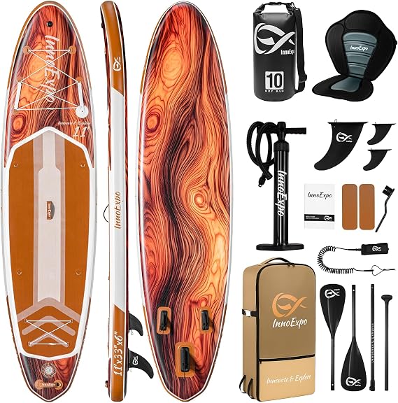 InnoExpo 11' Inflatable Stand Up Paddle Boards with Premium Accessories, Wide Stable SUP Paddle Board Design, Non-Slip Comfort Deck for Youth & Adults