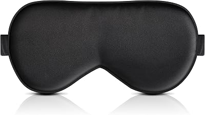 BOKOR Adjustable Silk Sleep Mask, Eye Mask for Sleep, Mulberry Silk Luxury Eye Cover, 100% Light-Blocking, Improve Sleep, with Travel Bag - Black