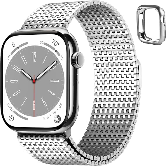 Fullmosa Metal Mesh Loop Compatible with Apple Watch Bands for Women Men | 41mm 40mm 38mm Stainless Steel Magnetic Clasp iWatch Band with TPU Case for Apple Watch Series 9 8 7 6 5 4 3 2 1 SE Silver