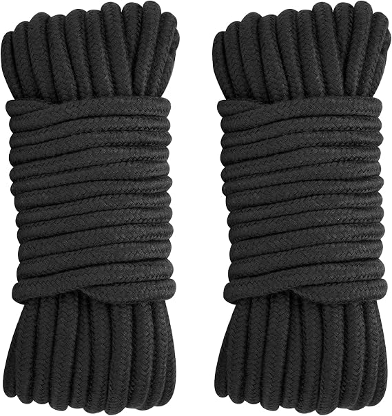 KINGLAKE 10MM Soft Cotton Rope 2 Pack 33Ft/10M Black Rope Thick Rope for Plant Hanging, Hanging Clothes, Crafts, Wrapping, Binding Luggage and Home Decoration