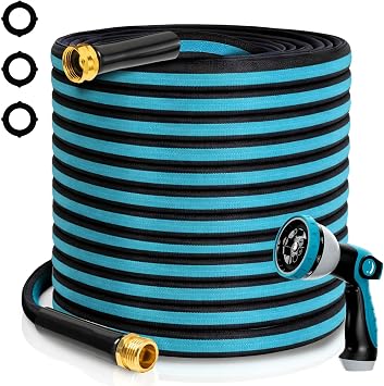 100FT Non-Expandable Garden Hose, Flexible Water Hose with Spray Nozzle, Kink-Resistant, Leakproof 3/4" Brass Connectors, Lightweight & Portable Water Pipe for Yard, Lawn Outdoor
