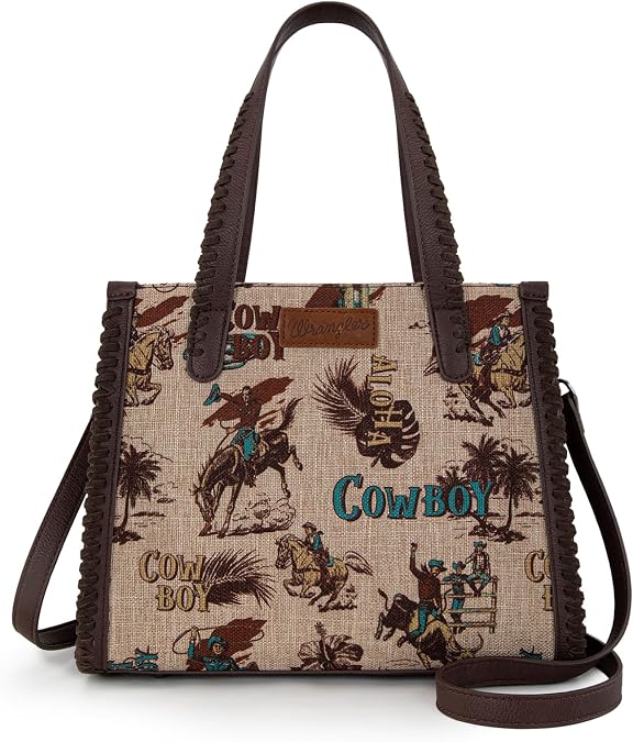 Wrangler Tote Bag Western Handbags Cowboy Print With Crossbody Strap