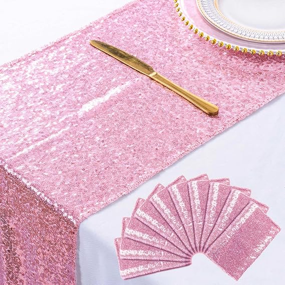 ShinyBeauty Pink Table Runners 12x108-Inches Pack of 10 Home Decor Sequin Table Runner Fuchsia Pink Wedding Graduation Party Supplies Birthday Table Runner Baby Shower Table Runner